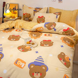 Pisoshare Cute Cartoon Children Bedding Set For Girls Cotton Double Bed Fitted Sheet Queen Size