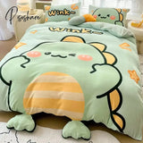 Pisoshare Cute Cartoon Milk Velvet Bedding Set Luxury Winter Thickened Duvet Quilt Cover For Kids