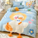 Pisoshare Cute Cartoon Milk Velvet Bedding Set Luxury Winter Thickened Duvet Quilt Cover For Kids