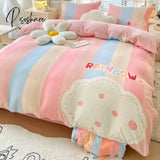 Pisoshare Cute Cartoon Milk Velvet Bedding Set Luxury Winter Thickened Duvet Quilt Cover For Kids