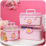 Pisoshare Cute Cartoon Plastic Small Medicine Box Family Spare Medical Storage Boxes Multi Layer