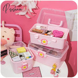 Pisoshare Cute Cartoon Plastic Small Medicine Box Family Spare Medical Storage Boxes Multi Layer