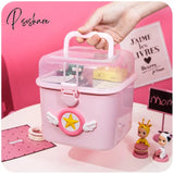 Pisoshare Cute Cartoon Plastic Small Medicine Box Family Spare Medical Storage Boxes Multi Layer