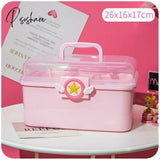 Pisoshare Cute Cartoon Plastic Small Medicine Box Family Spare Medical Storage Boxes Multi Layer