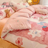 Pisoshare Cute Ins 100% Cotton Bedding Set For Couple Girls Princess Style Duvet Cover With Flat