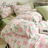 Pisoshare Cute Ins 100% Cotton Bedding Set For Couple Girls Princess Style Duvet Cover With Flat