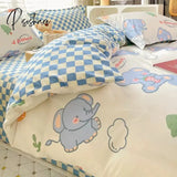 Pisoshare Cute Ins 100% Cotton Bedding Set For Couple Girls Princess Style Duvet Cover With Flat