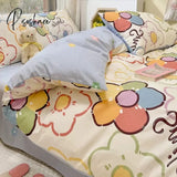 Pisoshare Cute Ins 100% Cotton Bedding Set For Couple Girls Princess Style Duvet Cover With Flat