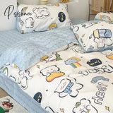 Pisoshare Cute Ins 100% Cotton Bedding Set For Couple Girls Princess Style Duvet Cover With Flat