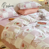 Pisoshare Cute Ins 100% Cotton Bedding Set For Couple Girls Princess Style Duvet Cover With Flat