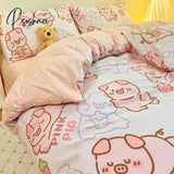 Pisoshare Cute Ins 100% Cotton Bedding Set For Couple Girls Princess Style Duvet Cover With Flat