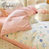 Pisoshare Cute Ins 100% Cotton Bedding Set For Couple Girls Princess Style Duvet Cover With Flat