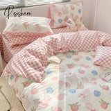 Pisoshare Cute Ins 100% Cotton Bedding Set For Couple Girls Princess Style Duvet Cover With Flat