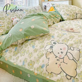 Pisoshare Cute Ins 100% Cotton Bedding Set For Couple Girls Princess Style Duvet Cover With Flat