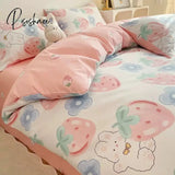 Pisoshare Cute Ins 100% Cotton Bedding Set For Couple Girls Princess Style Duvet Cover With Flat