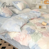 Pisoshare Cute Ins 100% Cotton Bedding Set For Couple Girls Princess Style Duvet Cover With Flat