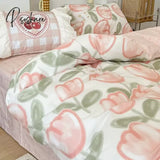 Pisoshare Cute Ins 100% Cotton Bedding Set For Couple Girls Princess Style Duvet Cover With Flat