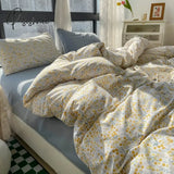 Pisoshare Cute Korean Flower Double Bedding Set Twin Full Queen King Size Four-Piece Family Sheet