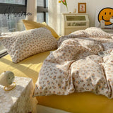 Pisoshare Cute Korean Flower Double Bedding Set Twin Full Queen King Size Four-Piece Family Sheet