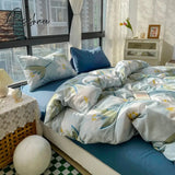 Pisoshare Cute Korean Flower Double Bedding Set Twin Full Queen King Size Four-Piece Family Sheet