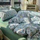 Pisoshare Cute Korean Flower Double Bedding Set Twin Full Queen King Size Four-Piece Family Sheet