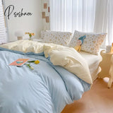 Pisoshare Cute Korean Flower Double Bedding Set Twin Full Queen King Size Four-Piece Family Sheet