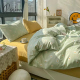 Pisoshare Cute Korean Flower Double Bedding Set Twin Full Queen King Size Four-Piece Family Sheet