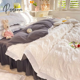 Pisoshare Cute Princess Style Seersucker Bedding Set For Women Cotton Solid Color Ruffle Bed Skirt