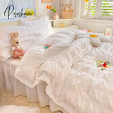 Pisoshare Cute Princess Style Seersucker Bedding Set For Women Cotton Solid Color Ruffle Bed Skirt