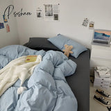 Pisoshare Cute Solid Color Home Textile Bedding Set For Girl Washed Cotton Duvet Cover Pillow Case