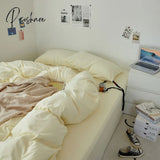 Pisoshare Cute Solid Color Home Textile Bedding Set For Girl Washed Cotton Duvet Cover Pillow Case