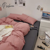 Pisoshare Cute Solid Color Home Textile Bedding Set For Girl Washed Cotton Duvet Cover Pillow Case
