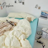 Pisoshare Cute Solid Color Home Textile Bedding Set For Girl Washed Cotton Duvet Cover Pillow Case