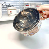 Pisoshare Cute Stainless Steel Ramen Noodle Bowl For Women Children School Lunch Box With Handle