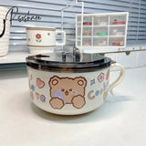 Pisoshare Cute Stainless Steel Ramen Noodle Bowl For Women Children School Lunch Box With Handle