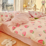 Pisoshare Cute Strawberry Bear Bedding Set For Kids Girl 100% Cotton Twin Full Queen Size Kawaii