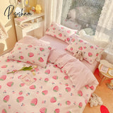 Pisoshare Cute Strawberry Bear Bedding Set For Kids Girl 100% Cotton Twin Full Queen Size Kawaii