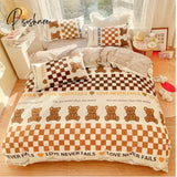 Pisoshare Cute Strawberry Bear Bedding Set For Kids Girl 100% Cotton Twin Full Queen Size Kawaii