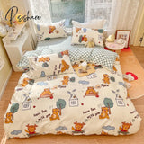 Pisoshare Cute Strawberry Bear Bedding Set For Kids Girl 100% Cotton Twin Full Queen Size Kawaii