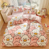 Pisoshare Cute Strawberry Bear Bedding Set For Kids Girl 100% Cotton Twin Full Queen Size Kawaii