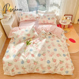 Pisoshare Cute Strawberry Bear Bedding Set For Kids Girl 100% Cotton Twin Full Queen Size Kawaii