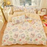 Pisoshare Cute Strawberry Bear Bedding Set For Kids Girl 100% Cotton Twin Full Queen Size Kawaii