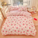 Pisoshare Cute Strawberry Bear Bedding Set For Kids Girl 100% Cotton Twin Full Queen Size Kawaii