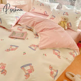 Pisoshare Cute Strawberry Bear Bedding Set For Kids Girl 100% Cotton Twin Full Queen Size Kawaii