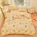 Pisoshare Cute Strawberry Bear Bedding Set For Kids Girl 100% Cotton Twin Full Queen Size Kawaii