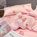 Pisoshare Cute Strawberry Bedding Set For Women Girls Pink Cotton Quilt Cover 200X230 Fitted Bed