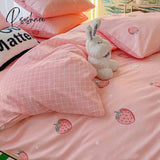 Pisoshare Cute Strawberry Bedding Set For Women Girls Pink Cotton Quilt Cover 200X230 Fitted Bed