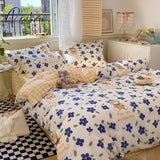 Pisoshare Cute Strawberry Bow-Knot Bedding Set For Home Cotton Twin Full Queen Size Hearts Flower