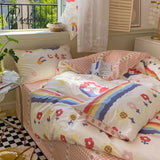 Pisoshare Cute Strawberry Bow-Knot Bedding Set For Home Cotton Twin Full Queen Size Hearts Flower