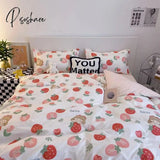 Pisoshare Cute Strawberry Duvet Cover Flat Sheet With Pillowcases Floral Twin Full Size Bear Rabbit